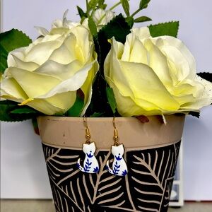 White and Blue Cat Earrings
